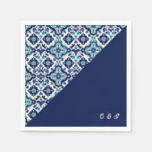 青パーソナライズされた地中海のタイル結婚ズ スタンダードカクテルナプキン (正面)