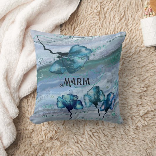 青パーソナライズされた大理石花枕 クッション (ブランケット)