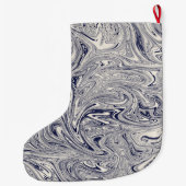 青パーソナライズされた大理石 ラージクリスマスストッキング (裏面)