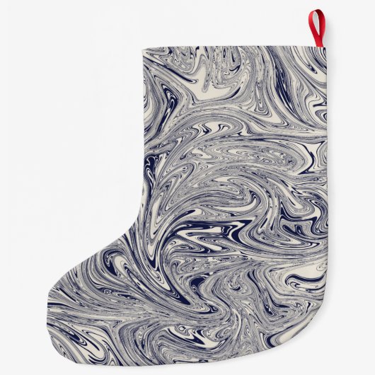 青パーソナライズされた大理石 ラージクリスマスストッキング (裏面)