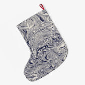 青パーソナライズされた大理石 ラージクリスマスストッキング (裏面 (吊り時))