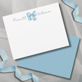 青パーソナライズされた弓の名前モノグラム ノートカード