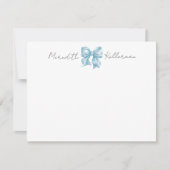 青パーソナライズされた弓の名前モノグラム ノートカード (正面)