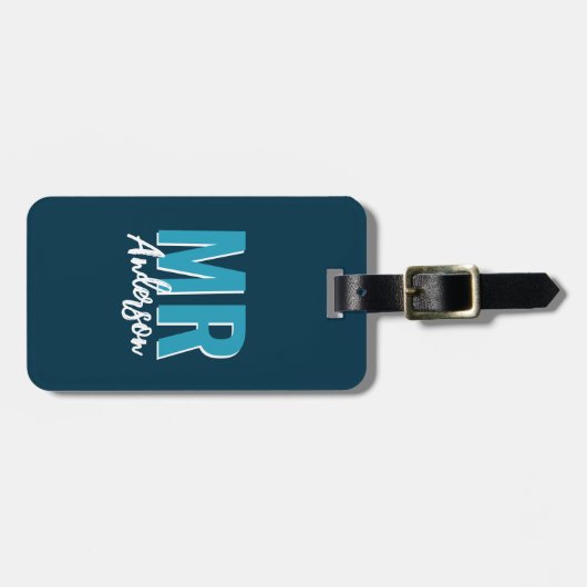 青パーソナライズされた影の旦那 ラゲッジタグ (正面横)