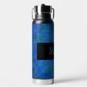 青パーソナライズされた恐竜の隠れ家 ウォーターボトル (正面)