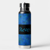 青パーソナライズされた恐竜の隠れ家 ウォーターボトル (左面)