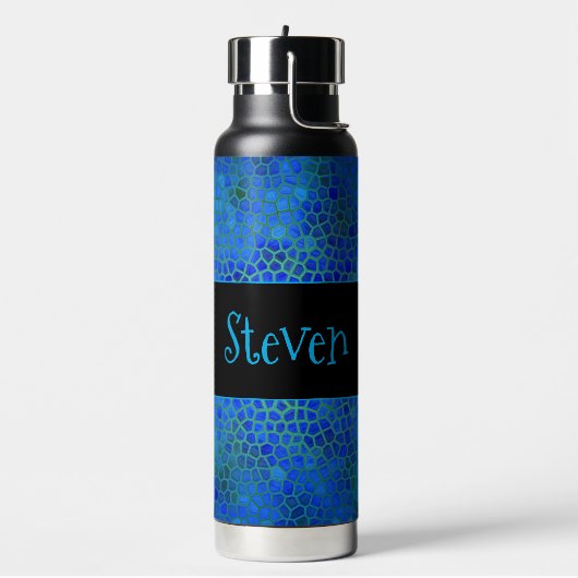 青パーソナライズされた恐竜の隠れ家 ウォーターボトル (左面)