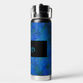 青パーソナライズされた恐竜の隠れ家 ウォーターボトル (背面)