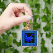 青パーソナライズされた恐竜の隠れ家 キーホルダー (手)