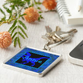 青パーソナライズされた恐竜の隠れ家 キーホルダー (側面)