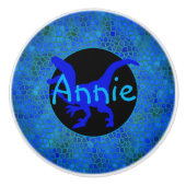 青パーソナライズされた恐竜の隠れ家 セラミックノブ (正面)