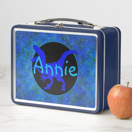 青パーソナライズされた恐竜の隠れ家 メタルランチボックス (インサイチュ)