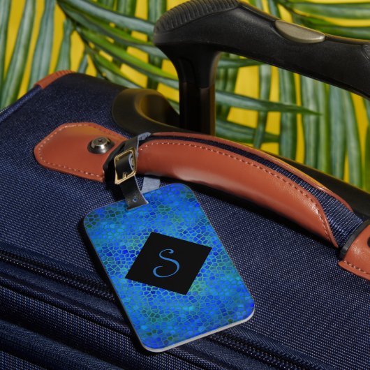 青パーソナライズされた恐竜の隠れ家 ラゲッジタグ (正面インサイチュ1)