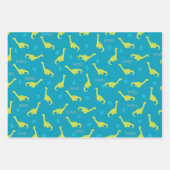 青パーソナライズされた恐竜パターン ラッピングペーパーシート (正面)
