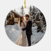 青パーソナライズされた手引きお洒落ボー結婚ズ セラミックオーナメント (裏面)