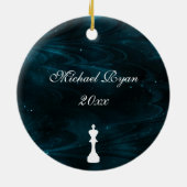 青パーソナライズされた星雲チェス王クリスマス セラミックオーナメント (裏面)
