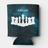 青パーソナライズされた星雲チェス駒クイーン 缶クーラー (裏面)