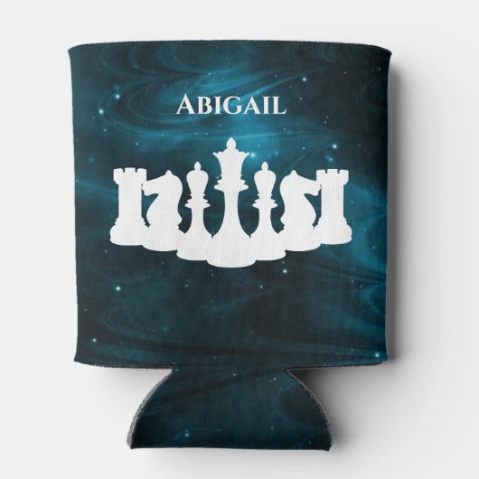 青パーソナライズされた星雲チェス駒クイーン 缶クーラー (裏面)