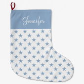 青パーソナライズされた星 ラージクリスマスストッキング (正面)