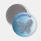 青パーソナライズされた曼荼羅とバタフライマグネット マグネット (正面/裏面)