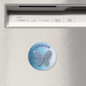 青パーソナライズされた曼荼羅とバタフライマグネット マグネット (インサイチュ (食洗機))