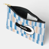 青パーソナライズされた桃の水色ストライプの アクセサリーポーチ (見開き)