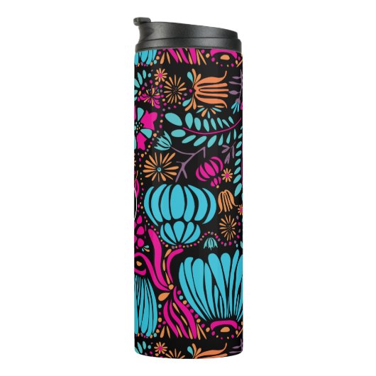 青パーソナライズされた桃紫色の花柄 タンブラー (回転右)