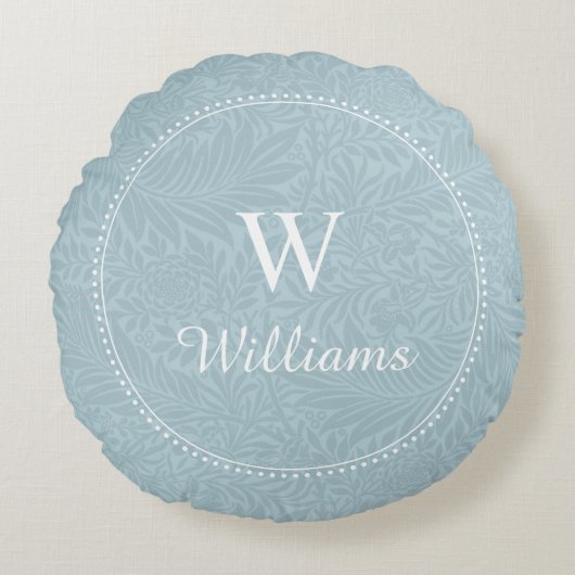 青パーソナライズされた植物模様 ラウンドクッション (正面)