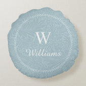 青パーソナライズされた植物模様 ラウンドクッション (裏面)