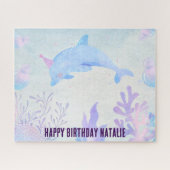 青パーソナライズされた水彩海とデルフィン ジグソーパズル (横)