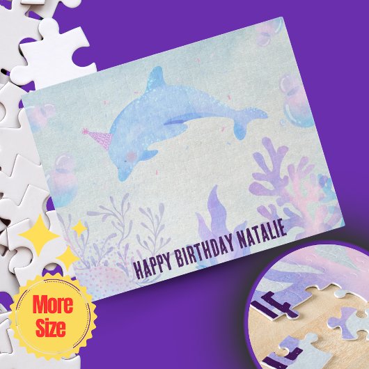 青パーソナライズされた水彩海とデルフィン ジグソーパズル