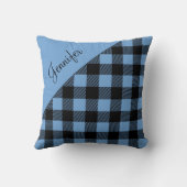 青パーソナライズされた水牛の格子柄 クッション (裏面)