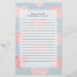 青パーソナライズされた水色のピンクのハート 便箋