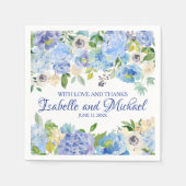 青パーソナライズされた水色フローラ スタンダードカクテルナプキン (正面)