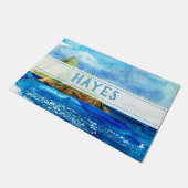 青パーソナライズされた沿岸海ビーチロックドオーマ ドアマット (アングル)