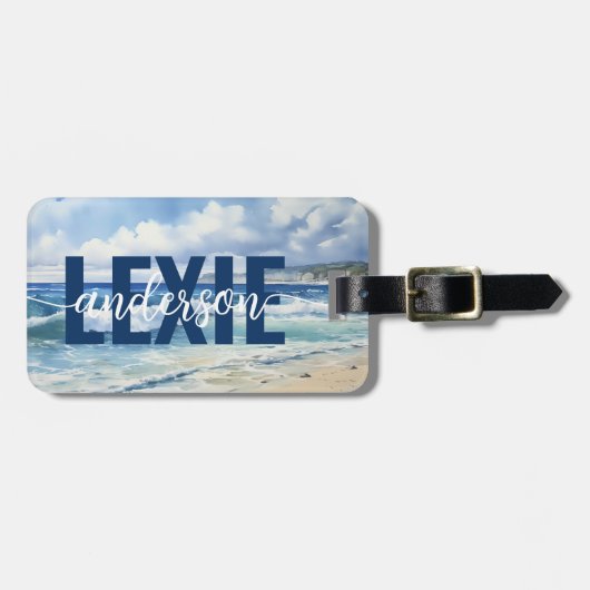 青パーソナライズされた海波 ラゲッジタグ (正面横)