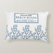 青パーソナライズされた海苔パターン – ビーチハウス アクセントクッション (裏面)