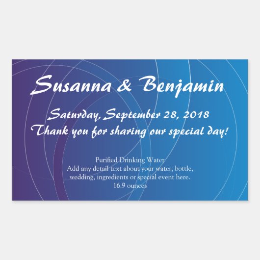 青パーソナライズされた渦巻き水瓶ラベル 長方形シール (正面)