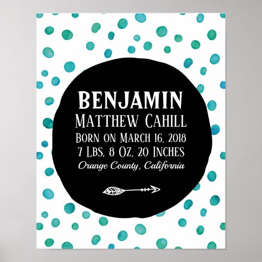 青パーソナライズされた点誕生ポスタープリント ポスター (正面)