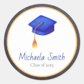 青パーソナライズされた王室の卒業キャップ ラウンドシール (正面)