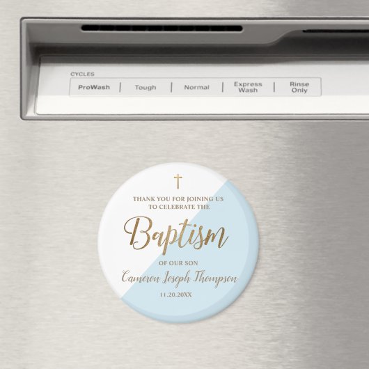 青パーソナライズされた男の赤ちゃんバプテ感謝していィス マグネット (インサイチュ (食洗機))