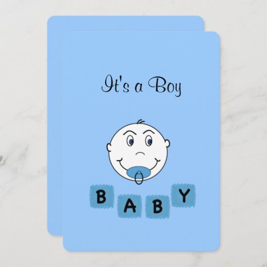 青パーソナライズされた男の赤ちゃん誕生発表 案内状 (正面/裏面)