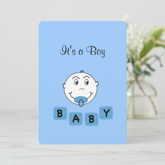 青パーソナライズされた男の赤ちゃん誕生発表 案内状 (スタンド正面)