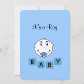 青パーソナライズされた男の赤ちゃん誕生発表 案内状 (正面)