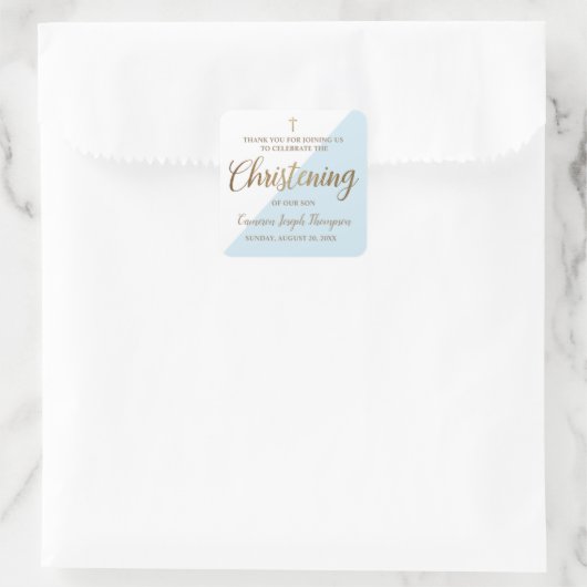 青パーソナライズされた男の赤ちゃん《キリスト教》洗礼式や命名式感謝していユー スクエアシール (バッグ)