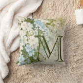 青パーソナライズされた白の水色の花 クッション (ブランケット)