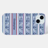 青パーソナライズされた白の航海のいかり Case-Mate iPhoneケース (裏面 (横))