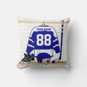 青パーソナライズされた白アイスホッケージャージー クッション (正面)