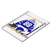 青パーソナライズされた白アイスホッケージャージー ノートブック (左側)