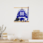 青パーソナライズされた白アイスホッケージャージー ポスター (キッチン)